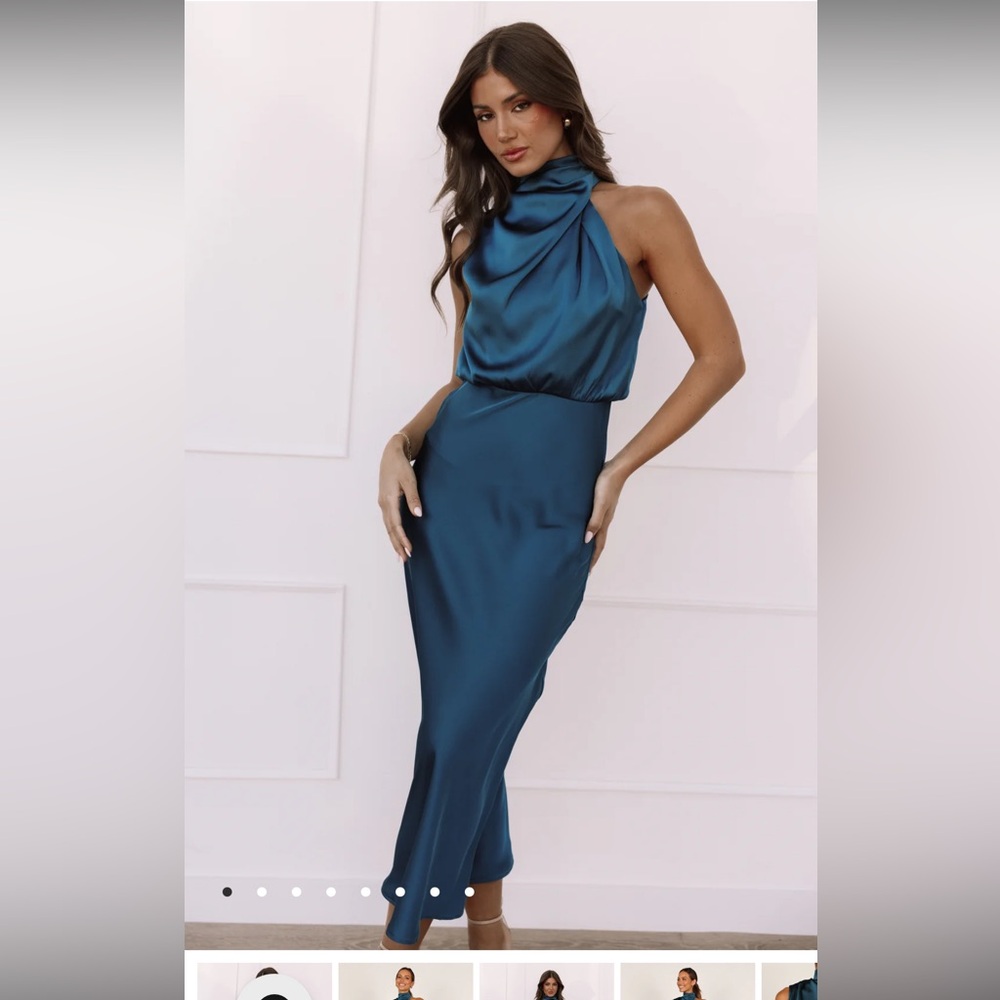 ANABELLE HALTER NECK MIDI DRESS - TEAL